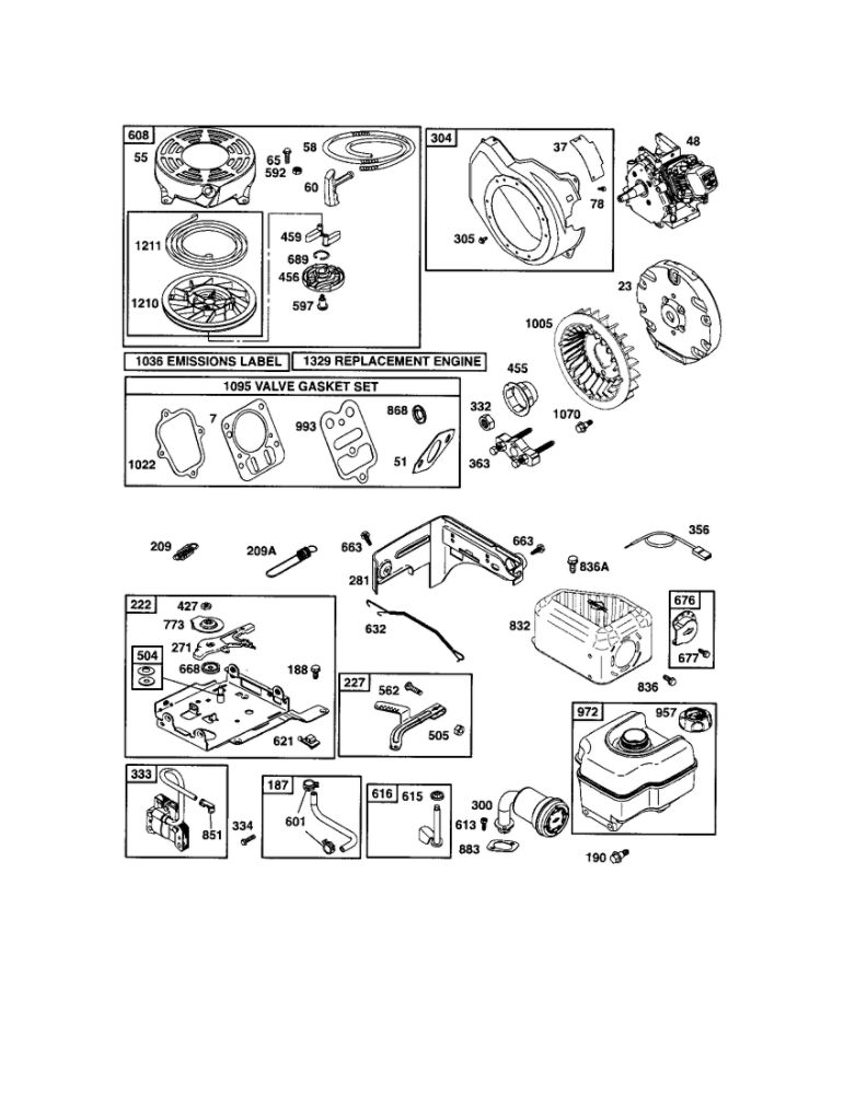 Rewind Starter/Blower Housing Diagram and Parts List for 126302-0775-E1C  Briggs and Stratton Engine